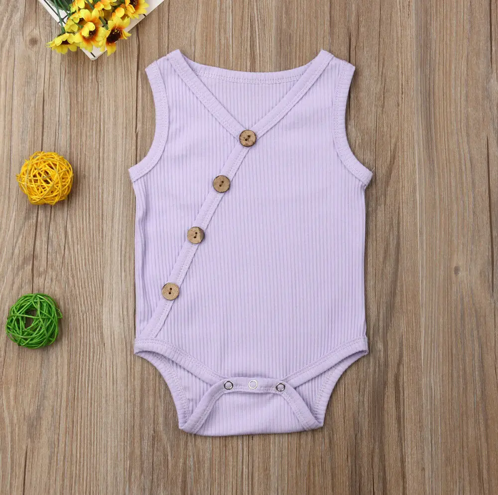 Летний новорожденных Для маленьких мальчиков и девочек костюм-комбинезон хлопок Боди Наряд повседневное без рукавов Bby одежда - Цвет: Фиолетовый