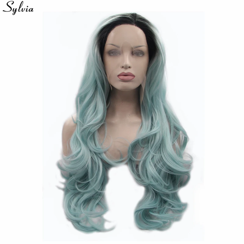 Sylvia Middle Part Dark Roots Ombre Smoker Blue Synthetic Lace