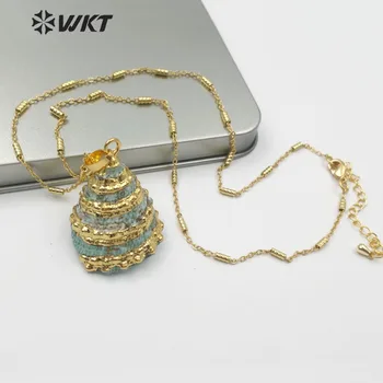 

WT-JN076 Natural Sea Shell Necklace Cone Shape Green Color Trumpet Shell Gold Trim Pendant Women Necklace Jewelry Christmas Gift