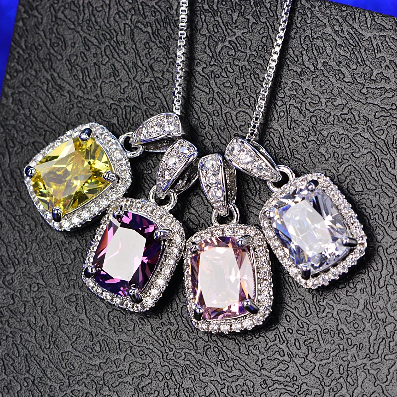

Multi Color Sunshine AAA Cubic Zirconia Wedding Gifts 925 Sterling Silver Pendant Necklace HERN0057