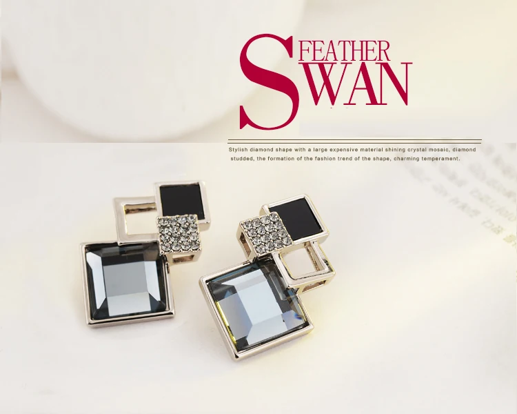 fashion rhombus geometry crystal stud earrings 01