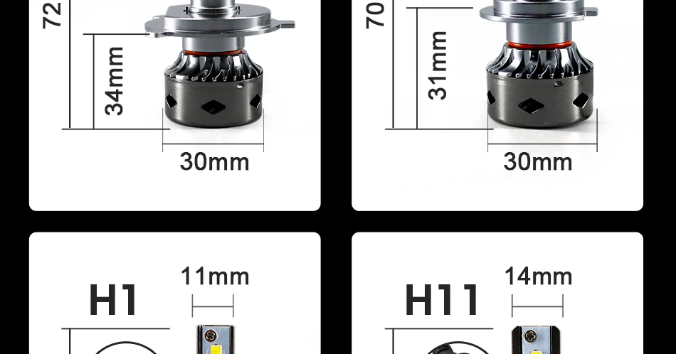 a8-g_17 2Pcs 12V Mini H1 Led Canbus 10000LMSet Car Headlights bulbs 72W Metal adapter Auto Led Headlamp H1 6000K White SMD Chips