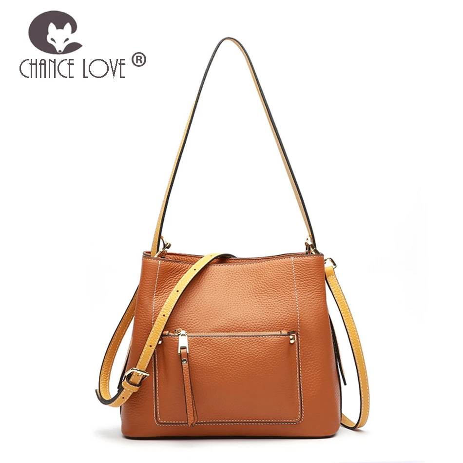 

Chance Love 2018 new wild fashion Genuine leather handbags shoulder bag Messenger bag Front large zip pocket bags for women