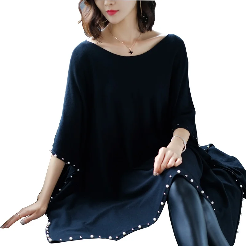

Pearl Beads Pullover Coat Female Sweater for Women' Winter Sweaters Poncho Knitting Tops Cloak Jumper Autumn Clothing 1011-88