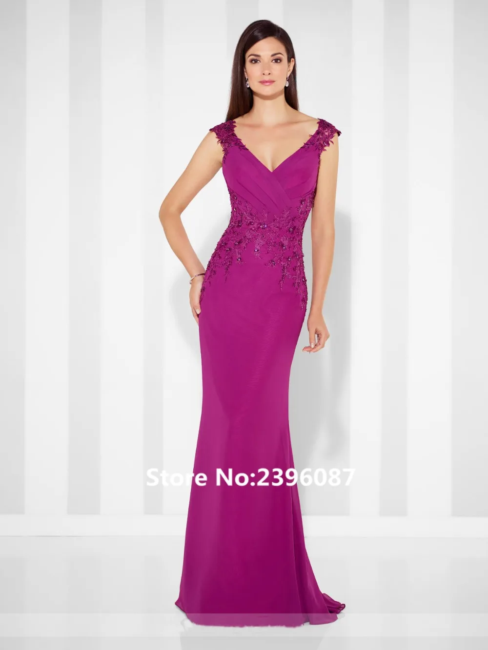 

Elegant Fuchsia Chiffon V-Neck Mermaid Mother of the bride dresses Plus Size Formal Evening Gowns Dress Vestido de madrinha 2017