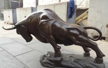 

USPS to USA S1825 32" Chinese Pure Bronze Zodiac Wealth Coin FengShui Strong Bull Ox Statue Animal