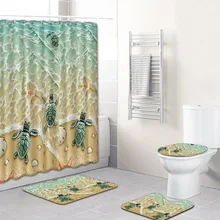 Пляжная черепаха 4 штуки Водонепроницаемая занавеска для ванной ткань занавеска для душа ковер набор туалетный коврик для ванной комнаты