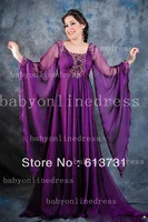 Free Shipping Hot Sale Sexy Round Neck Purple Beaded Arabic Dubai Abaya Kaftan Long Evening Dresses 2013 Women BO2416