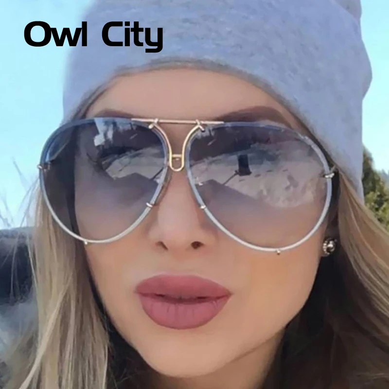 

Owl City Luxury Oversized Sunglasses Women Brand Designer Alloy Frame Gradient Multicolour Len Male Female Sun glass UV400