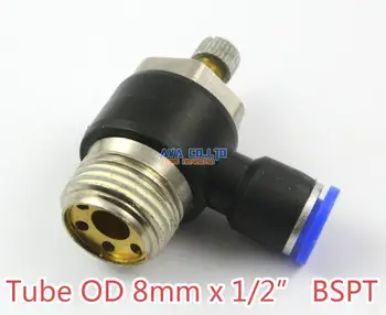 

2 Pieces Tube OD 8mm x 1/2" BSPT Air Flow Control Valve Pneumatic Connector Push In To Connect Fitting