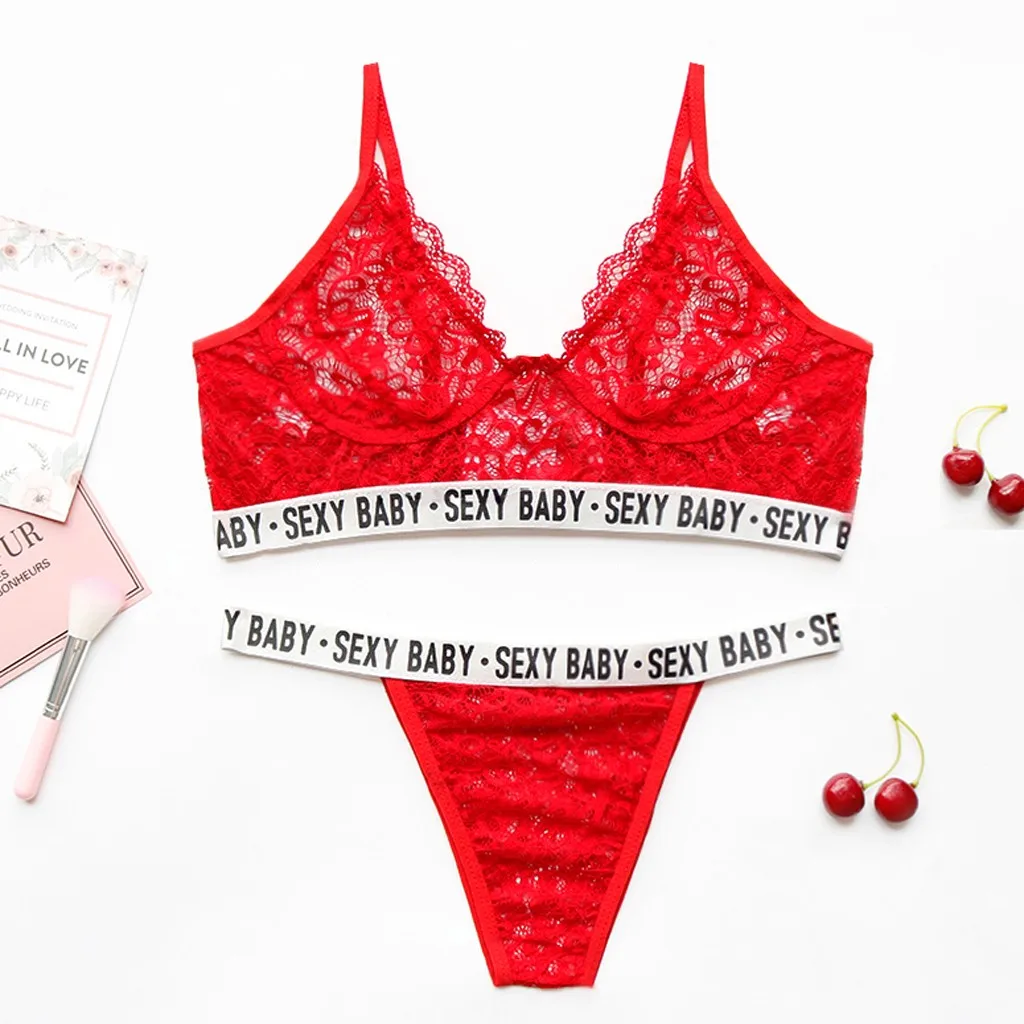 

Lenceria Mujer Sexy Letter Lace Bra Dessous Delicate Women Velvet Push Up Top Underpant Set Lingerie Brassiere Femme Bra Set