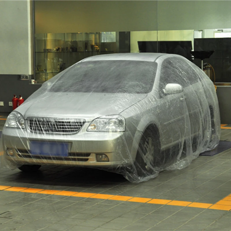 Водонепроницаемый одноразовый прозрачный пылезащитный пластиковый чехол для автомобиля пластиковое покрытие, пленка с эластичным покрытием для универсального автомобиля