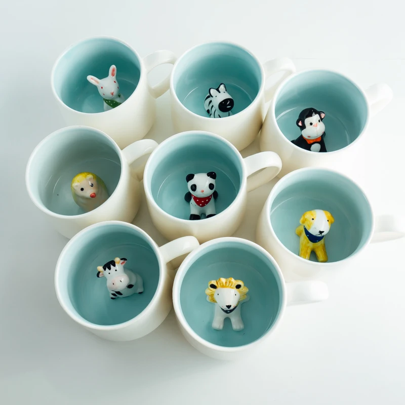 

3D Cartoon animal Cute ceramic cup student coffee mugs funny unicorn cup Handgrip Gift Box With None