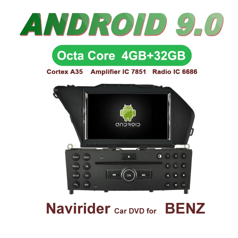 

Android 9.0 octa core 4GB RAM car dvd player GPS navigation headunit radio stereo tape recorder for MERCEDES-BENZ GLK 2008-2010
