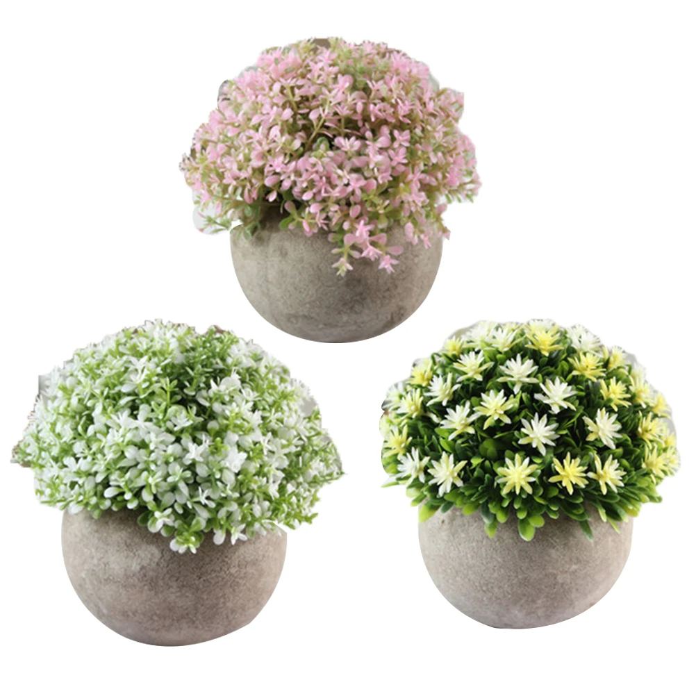 

3pcs/Pack Retro Artificial Bonsai Succulents Simulation Green Plants Creative Fake Potted Bonsai Decor For Home Office Cafe
