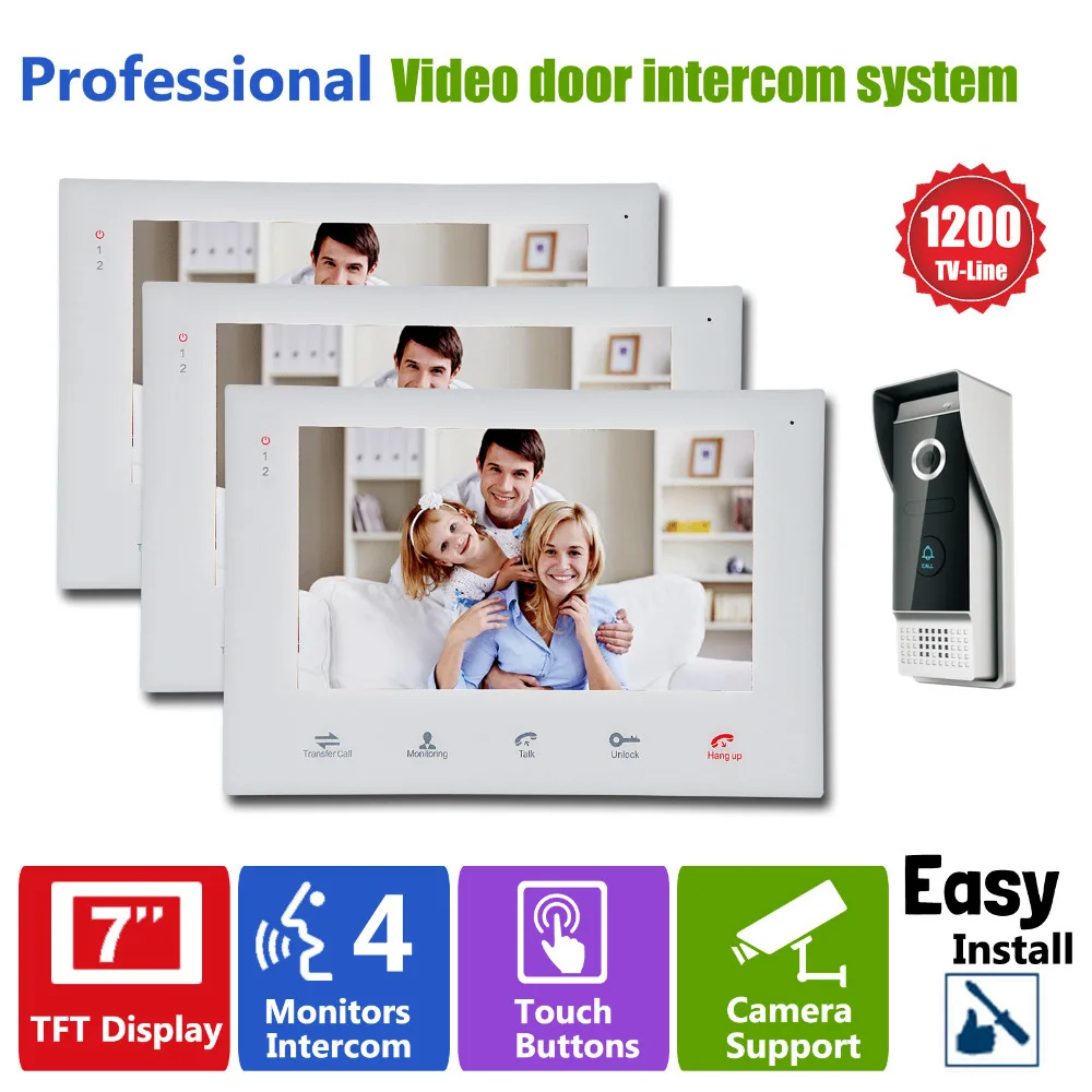 Homefong  Wired 7inch TFT LCD Video Door Phone Doorbell Intercom  Home Security IR Camera Monitor 1V3  Door Release for Lock