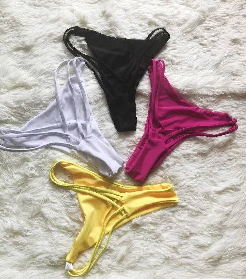 strapless bikini set 2022 Wholesale Tanga SEXY Women Bikini Bottom Solid Color G-String Brazilian Thongs Swimwear High Waist Swimsuit Bottom Swimming black bikini set