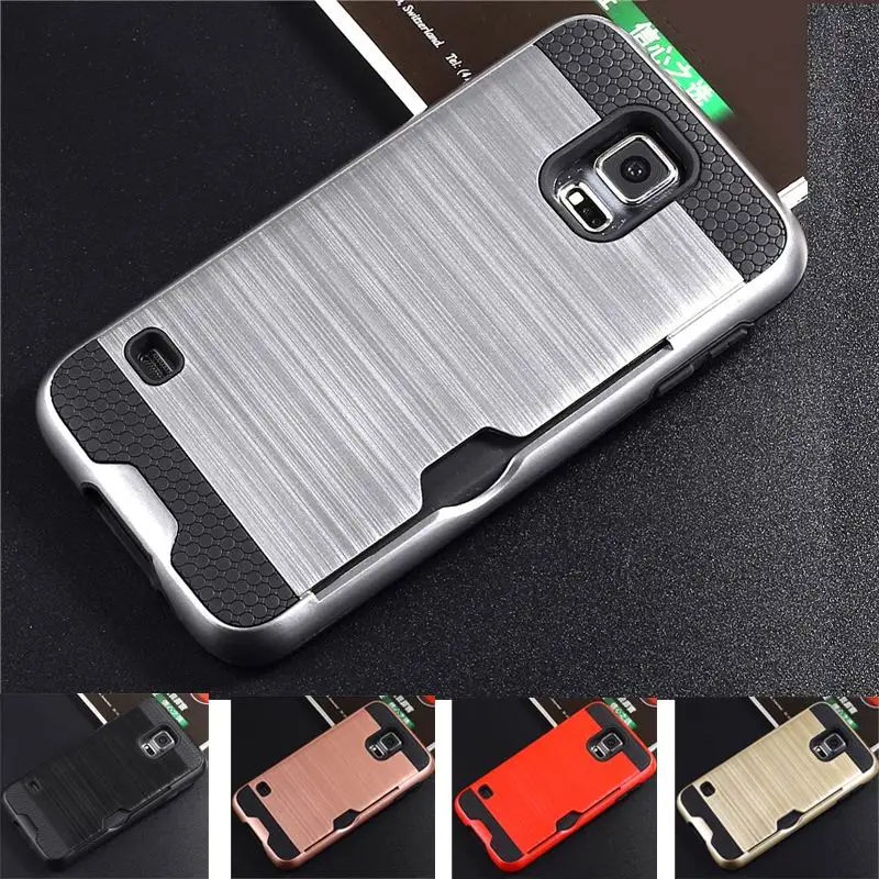 

Rugged Case on for Samsung Galaxy S5 Case for Galaxy S5 Neo G903F Metallic Color Card Slot Armor Back Cover for Samsung S5 G900F