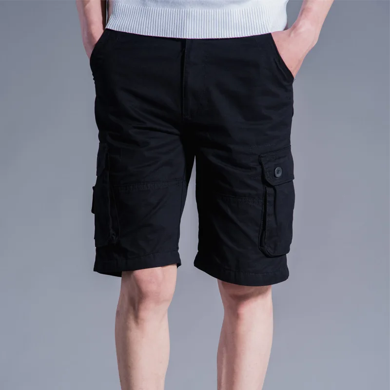Одежда летние карго шорты мужские хлопковые джоггеры повседневные короткие карманы спортивные с принтом до колен зеленая камуфляжная уличная одежда - Цвет: Black