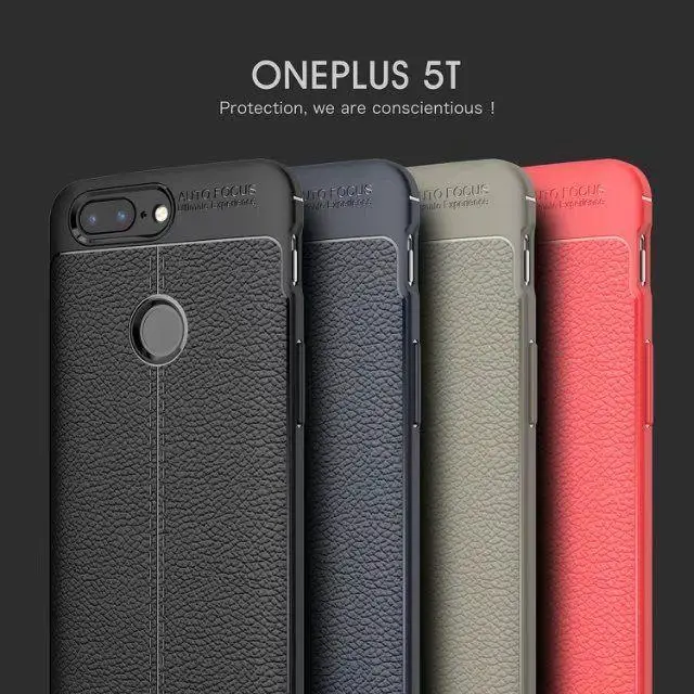 For OnePlus 5T Luxury Shockproof Leather Skin Soft Rubber TPU Slim Case Cover |