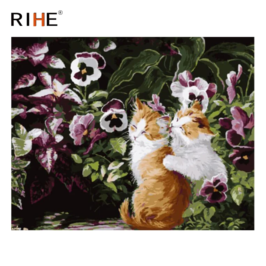 

RIHE Cute Cat Diy Painting By Numbers Animal Flower Oil Painting On Canvas Hand Painted Cuadros Decoracion Acrylic Paint 40X50CM