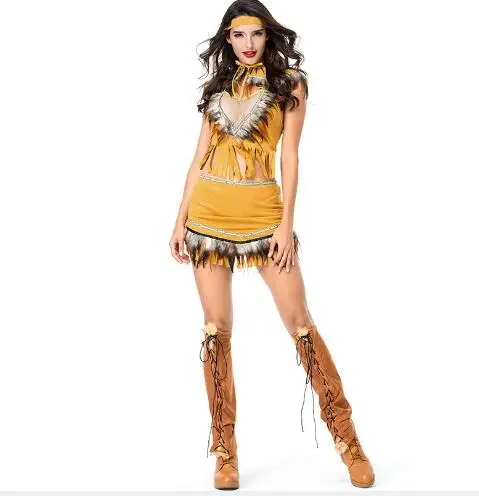 

American Cartoon Movie Pocahontas Cosplay Costume Indian Princess Matoaka Sexy Dresses Halloween Carnival Cowgirl Uniforms