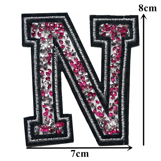 N 26 букв алфавита красные серебряные Стразы пришивные железные нашивки Значки для вышивки одежды DIY Аппликации Ремесло украшения - Цвет: N