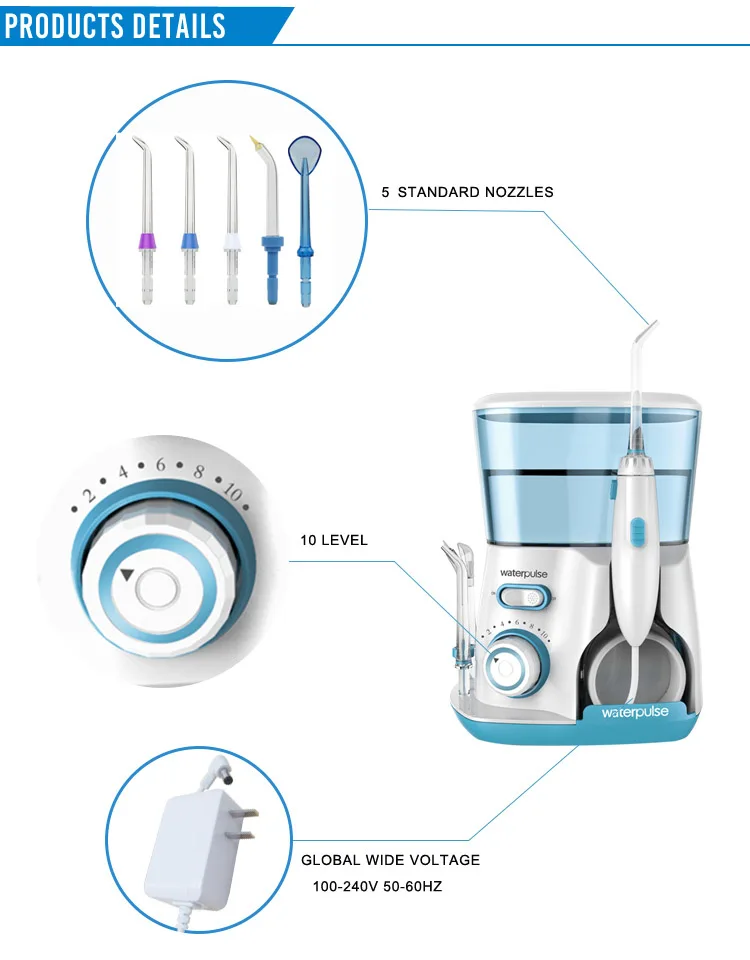 10 уровней полости рта ирригатор зубной Флоссер, 20-120PSI V300G палочки для воды+ 5 насадок, 800 мл гигиена полости рта инструменты для чистки зубов