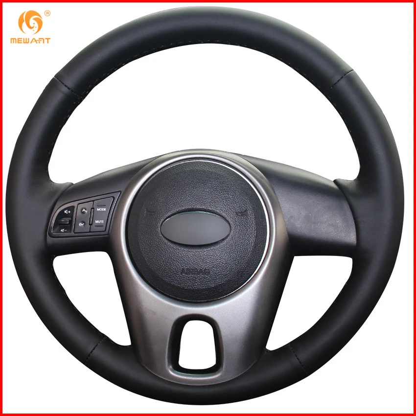MEWANT Black Genuine Leather Car Steering Wheel Cover for Kia Forte