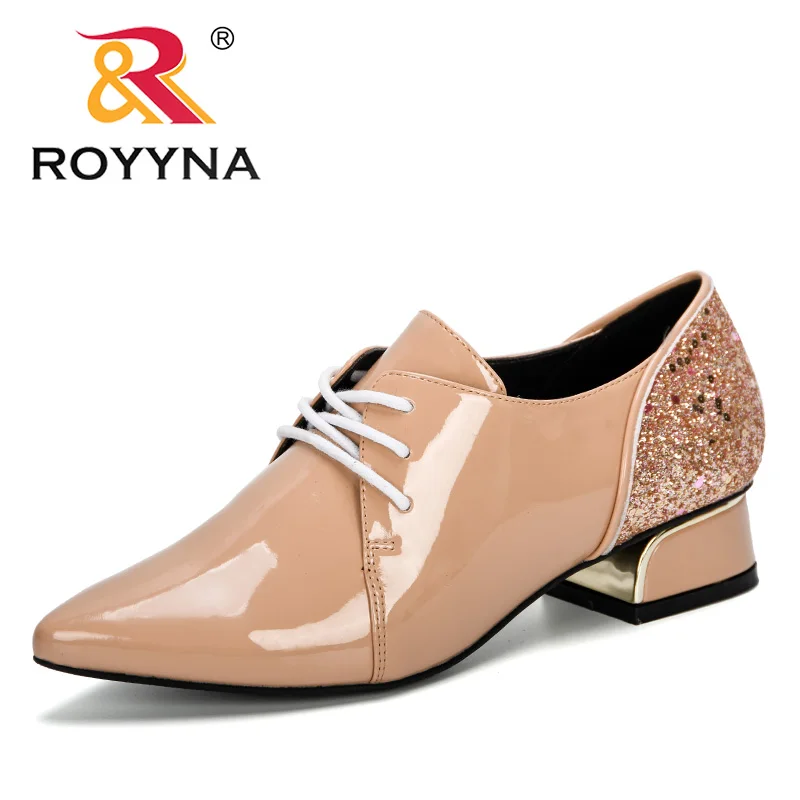 ROYYNA/Новинка года; элегантные свадебные туфли с острым носком; женские туфли-лодочки; однотонные модные модельные женские туфли на высоком каблуке со шнуровкой - Цвет: Apricot