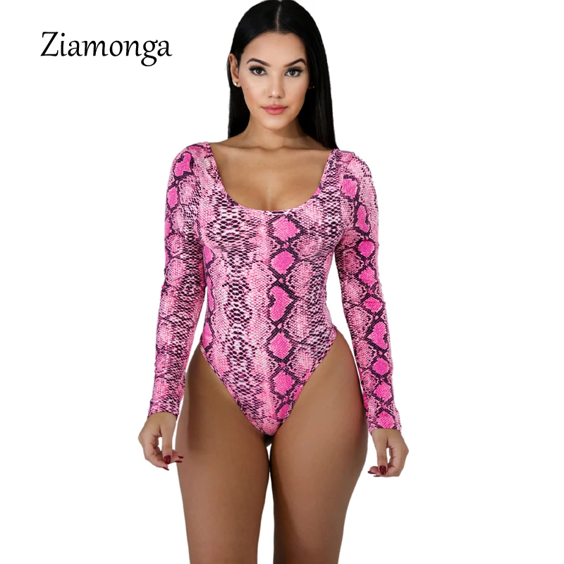 

Ziamonga 2019 New Autumn Winter Jumpsuit Women Plus Size Long Sleeve Slim Sexy Snake Print Rompers Fashion Skinny Bodysuits Lady