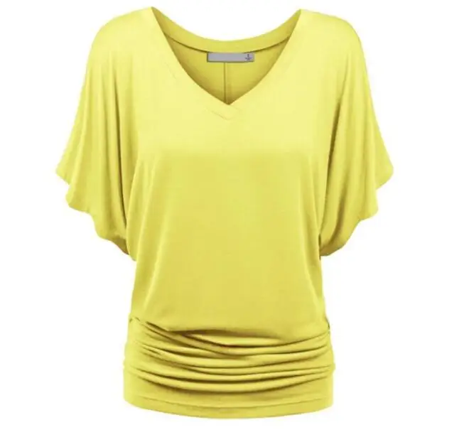 Повседневная Свободная Женская летняя футболка с рукавом летучая мышь, топы, футболки, модная однотонная Повседневная футболка с v-образным вырезом размера плюс