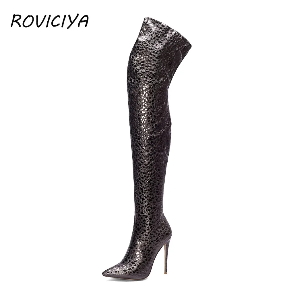 

Thigh high over the knee boots sexy pointed toe 12 cm high heels shoes autumn winter plus size WJ003 ROVICIYA