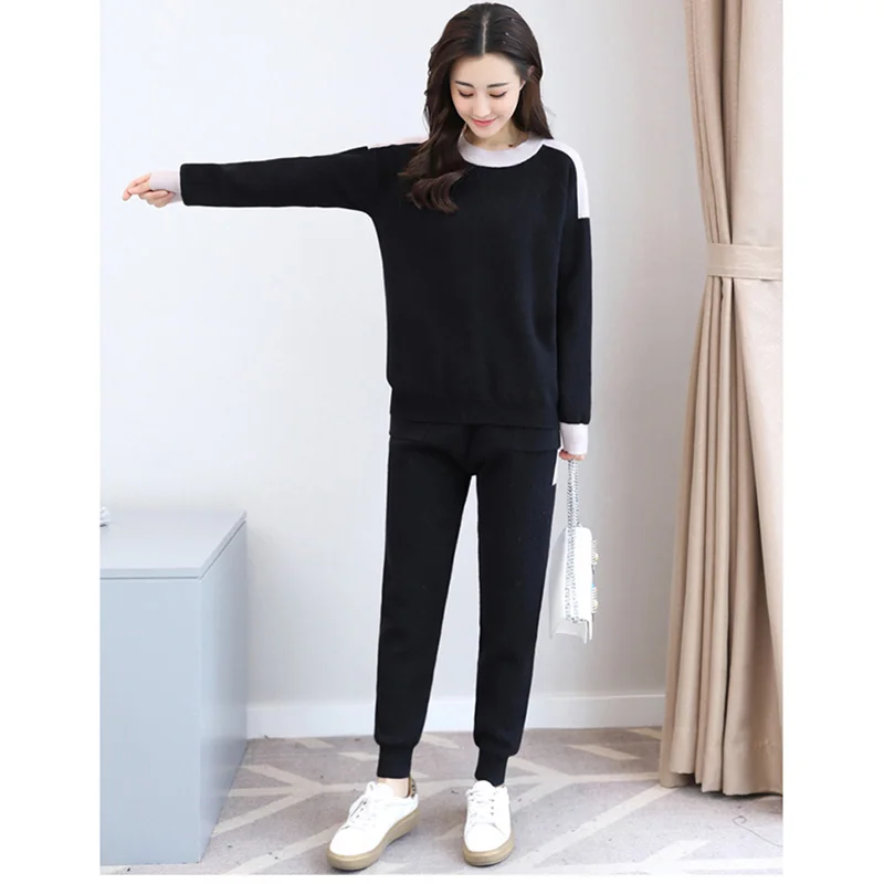 Automne Printemps Patchwork Casual Pièce 2 brown Tricotés black beige caramel Costume Sportives Mode Haute Ensembles Femmes Quaity Gray Pour Sportswear Survêtement 4nBq8wXYx