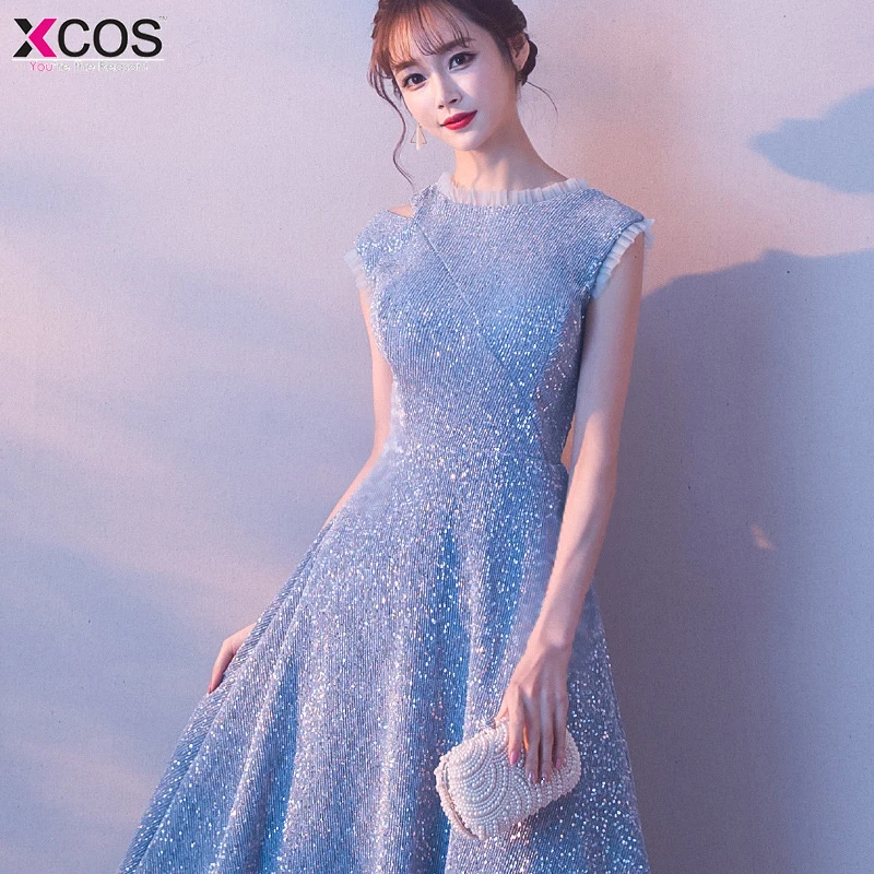 Baby Blue Homecoming Dresses Scoop Jersey A-line Sparkle Vestido Graduacion Corto Mujer Cocktail Party Dress