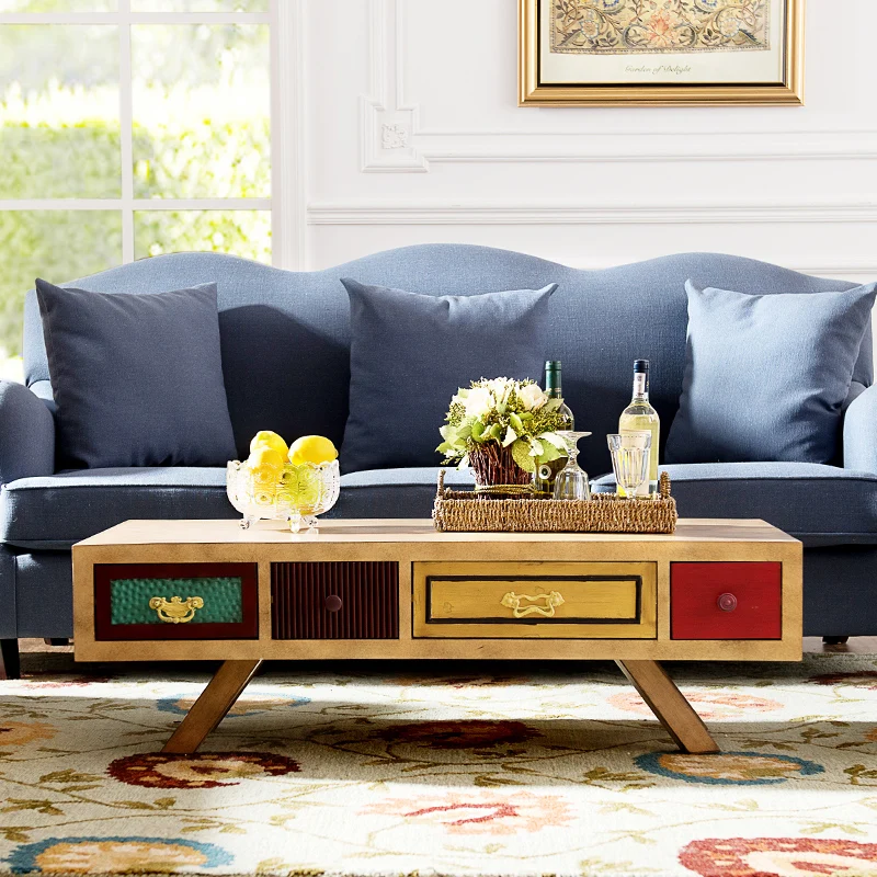 

[Brand Group] European retro living room furniture color Seattle bi-drawer rectangular coffee table h