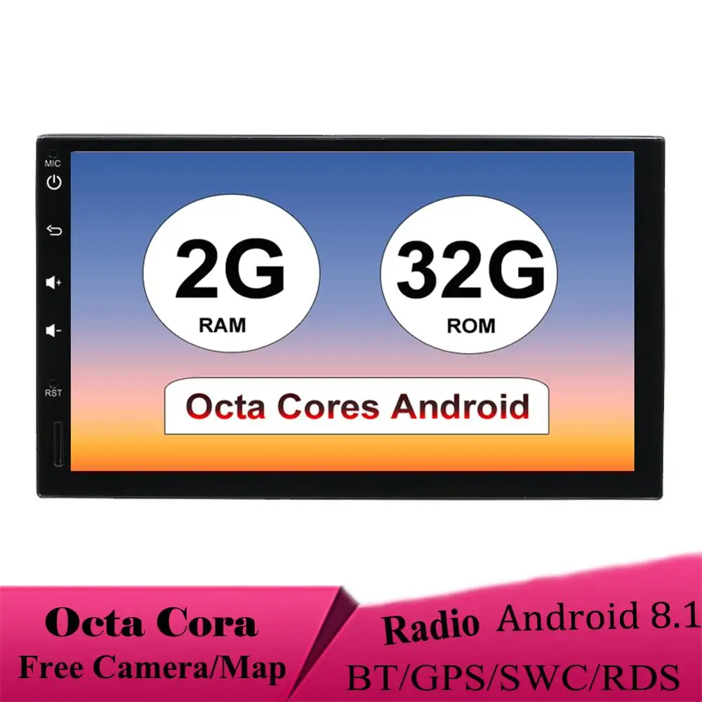 

Android 8.1 Universal Double Din Car Radio GPS 2GB RAM 32GB ROM 7" IPS Navi Stereo Multimedia Player Intelligent System Free Cam