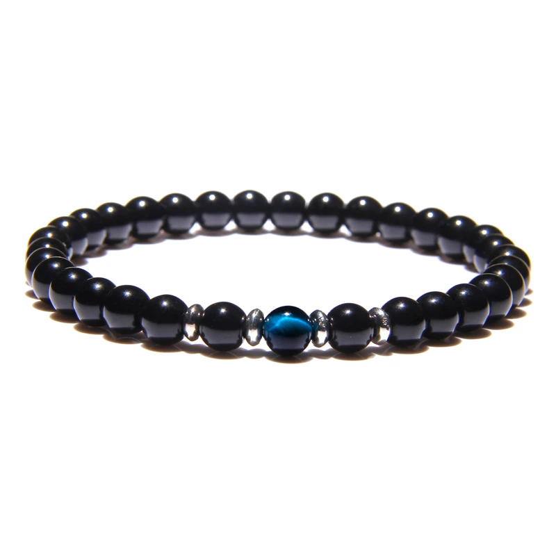 

Black Round Beads Couples Bracelets 6 mm Natural Polished Royal Blue Tiger Eye Stone Healing Energy Bracelets For Femme Homme