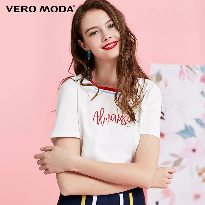 

Vero Moda Women's Ribbed Assorted Colors Round Neckline Embroidered Letter Short-sleeved T-shirt | 318301523