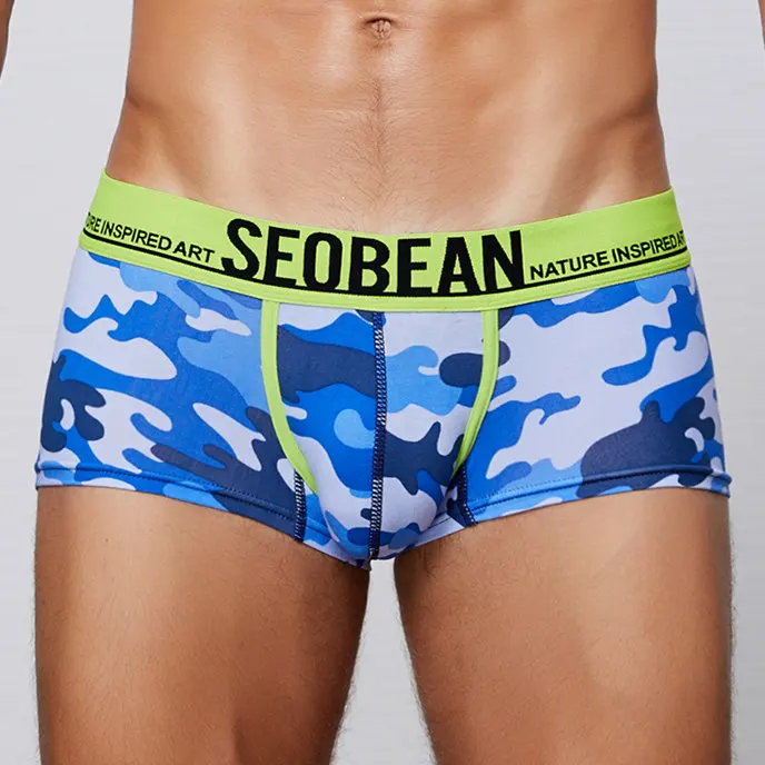 SEOBEAN Brand Men's Boxers Underwear Cotton Camouflage Boxers Shorts Sexy Low-rise Male Underwear Boxers Panties white boxer briefs Boxers