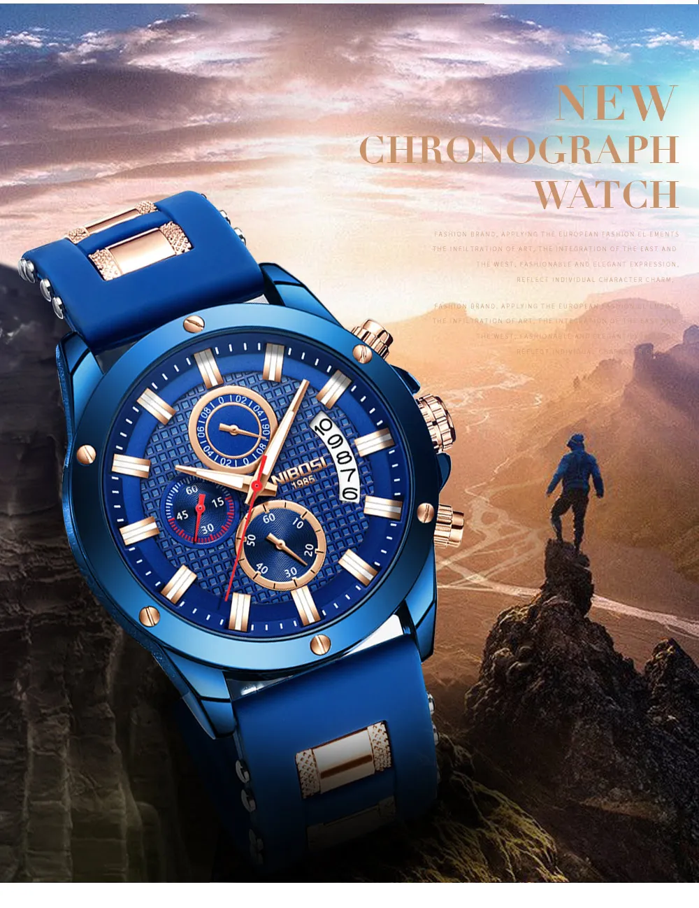 NIBOSI Chronograph Watch Men Sport Quartz Clock Mens Watches Top Brand Luxury Silicone Strap Casual Military Watch Male Blue     (10)