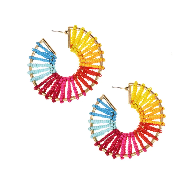 

Bohemia red Bead Handmade Drop Earrings for women Vintage indan Fashion Maxi big Colorful Design Round Dangle Earring Christmas