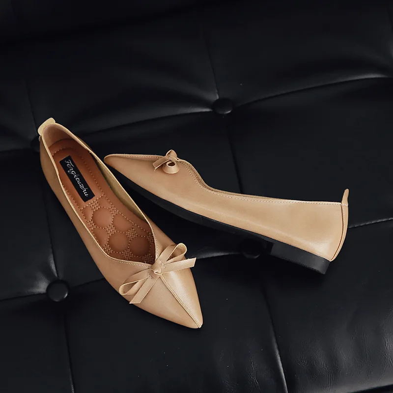 

new women flats casual fashion shoes slop on pointed toe vintage for spring autumn solid office lady brown beige brand ruideng