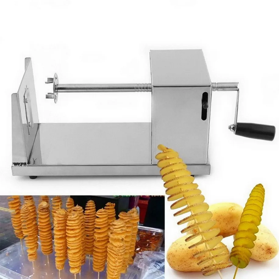 OUTAD Manual Stainless Steel Twisted Potato Slicer French Fry Potato Vegetable Spiral shaped cutter for Home Restaurant