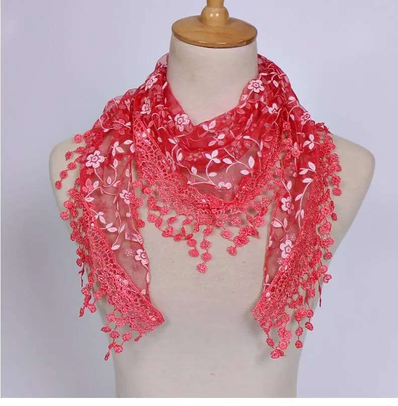 Женский кружевной треугольный шарф с кисточками, прозрачные металлические женские бандажные цветочные шарфы, Женские Треугольные шарфы Bufanda Mujer