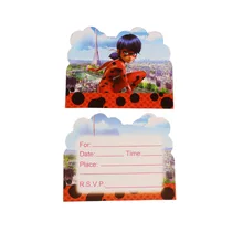 10pc/pack Kids Favors Miraculous Ladybug Theme Happy Birthday Party Girls Decoration Invitation Cards Baby Shower Event Supplies