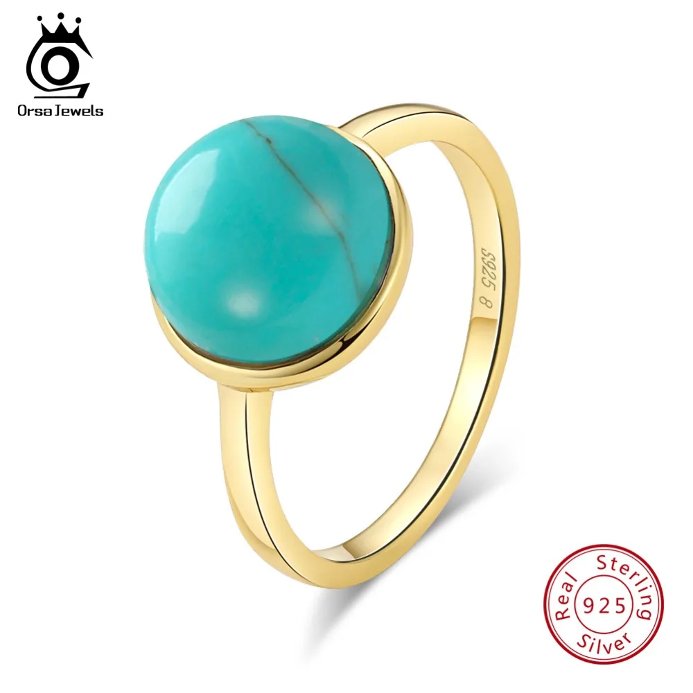 ORSA JEWELS Genuine 925 Sterling Silver Rings For Women Natural Stone Turquoises Anniversary Ring Fashion Female Jewelry SR69