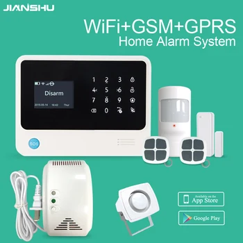 

JianShu Home Security Alarm System Support English/Spanish/Dutch/French Language WIFI Alarm System with Gas Detector