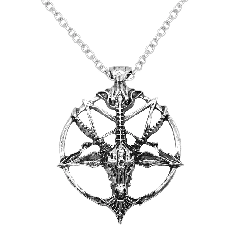 

Vintage Kuroshitsuji Pentagram Skull Round Goat Head Necklace Devil Pan God Necklaces Hollow Sheep Skulls WICCA Pendant For Wome