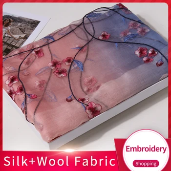 

2019 Brand Silk Wool Blending Scarf Women Shawls and Wraps for Ladies Oversize Embroidery Shawl Foulard Chiffon Silk Scarves